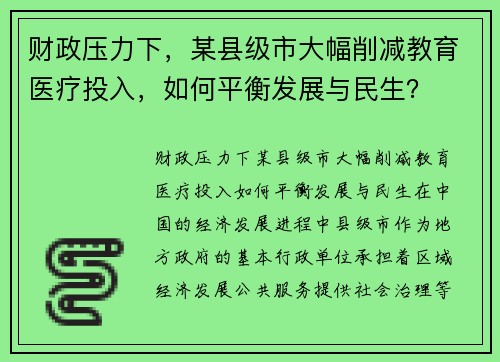 财政压力下，某县级市大幅削减教育医疗投入，如何平衡发展与民生？