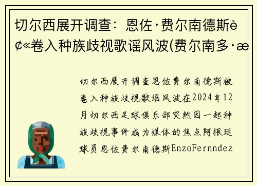 切尔西展开调查：恩佐·费尔南德斯被卷入种族歧视歌谣风波(费尔南多·恩里克)