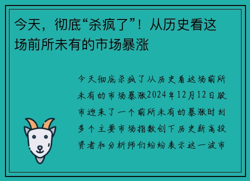 今天，彻底“杀疯了”！从历史看这场前所未有的市场暴涨
